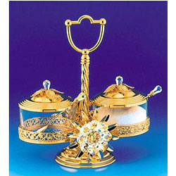 Позолоченная сахарница двойная - с кристаллами Swarovski - АR-3693